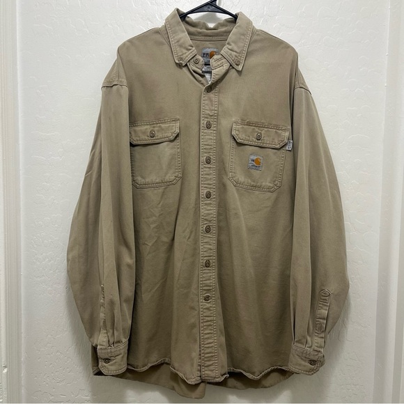 Carhartt FRS160 Flame-Resistant Long Sleeve Twill Pocket Shirt Khaki Size 2XL - Picture 1 of 6